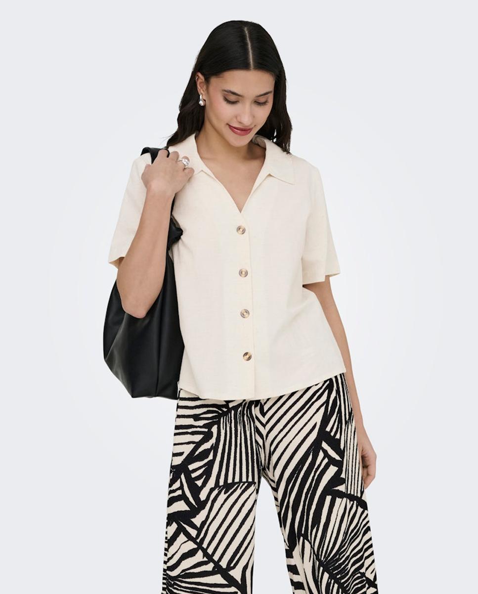 jdy - Camisa de mujer de lino manga corta.