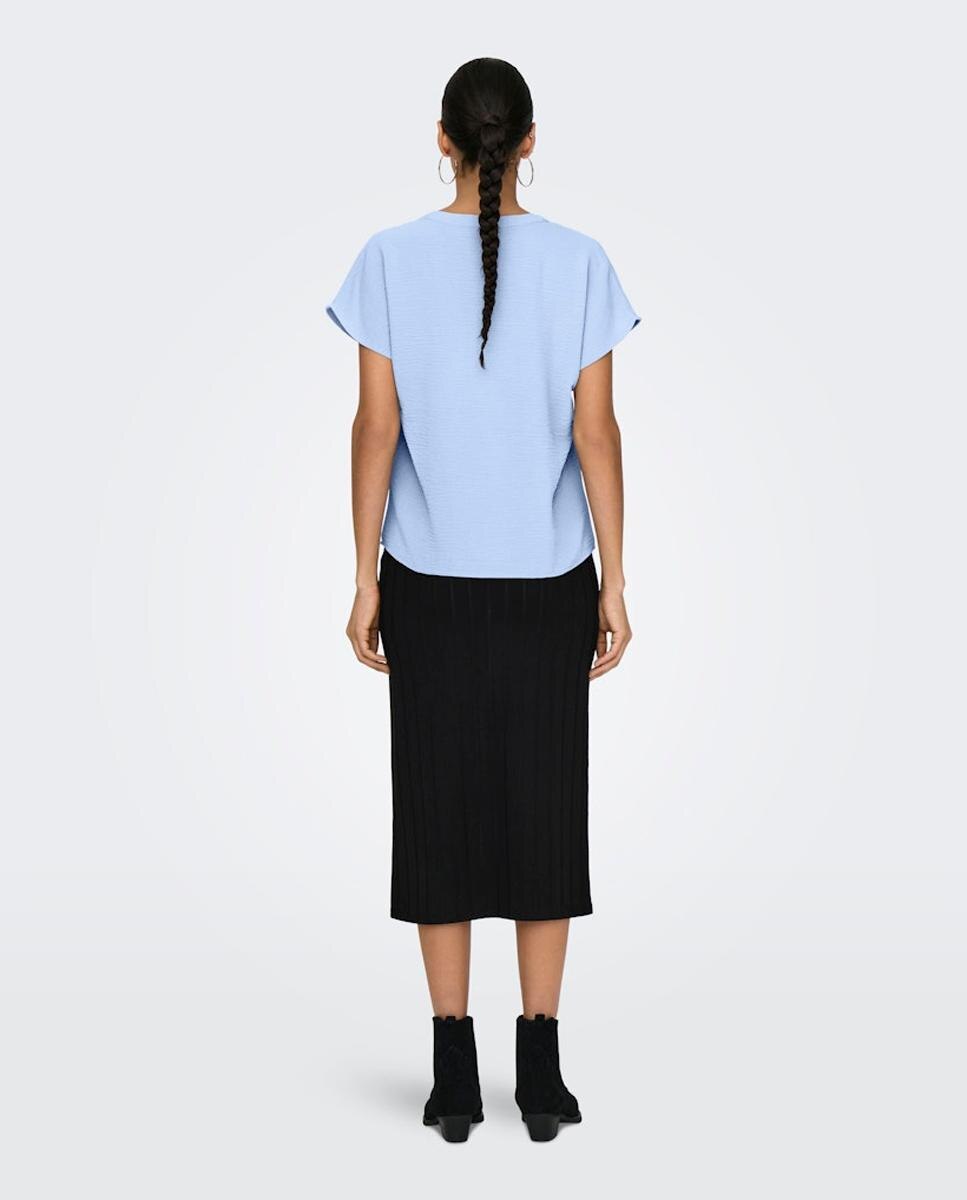Blusa Lisa de Manga Curta com Gola à Padre Azul-2