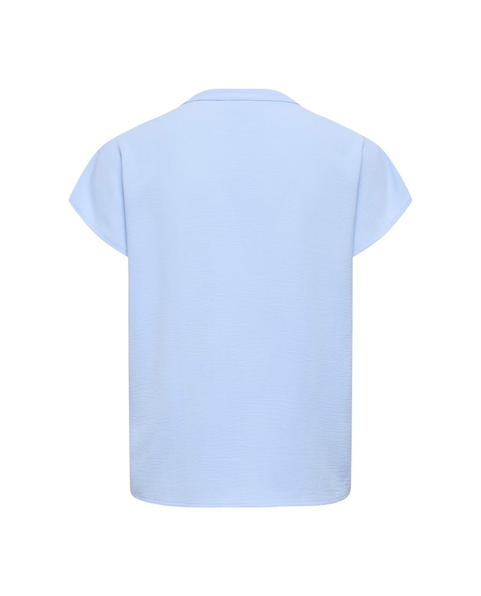 Blusa Lisa de Manga Curta com Gola à Padre Azul-4