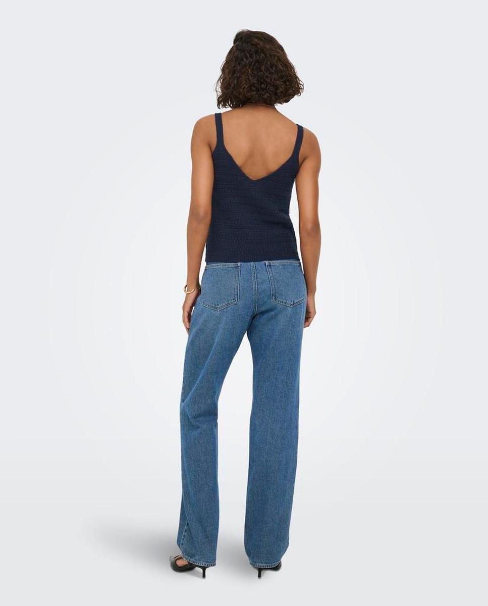 Top de punto de mujer tirantes con cuello pico - jdy - Azul índigo Azul índigo-2