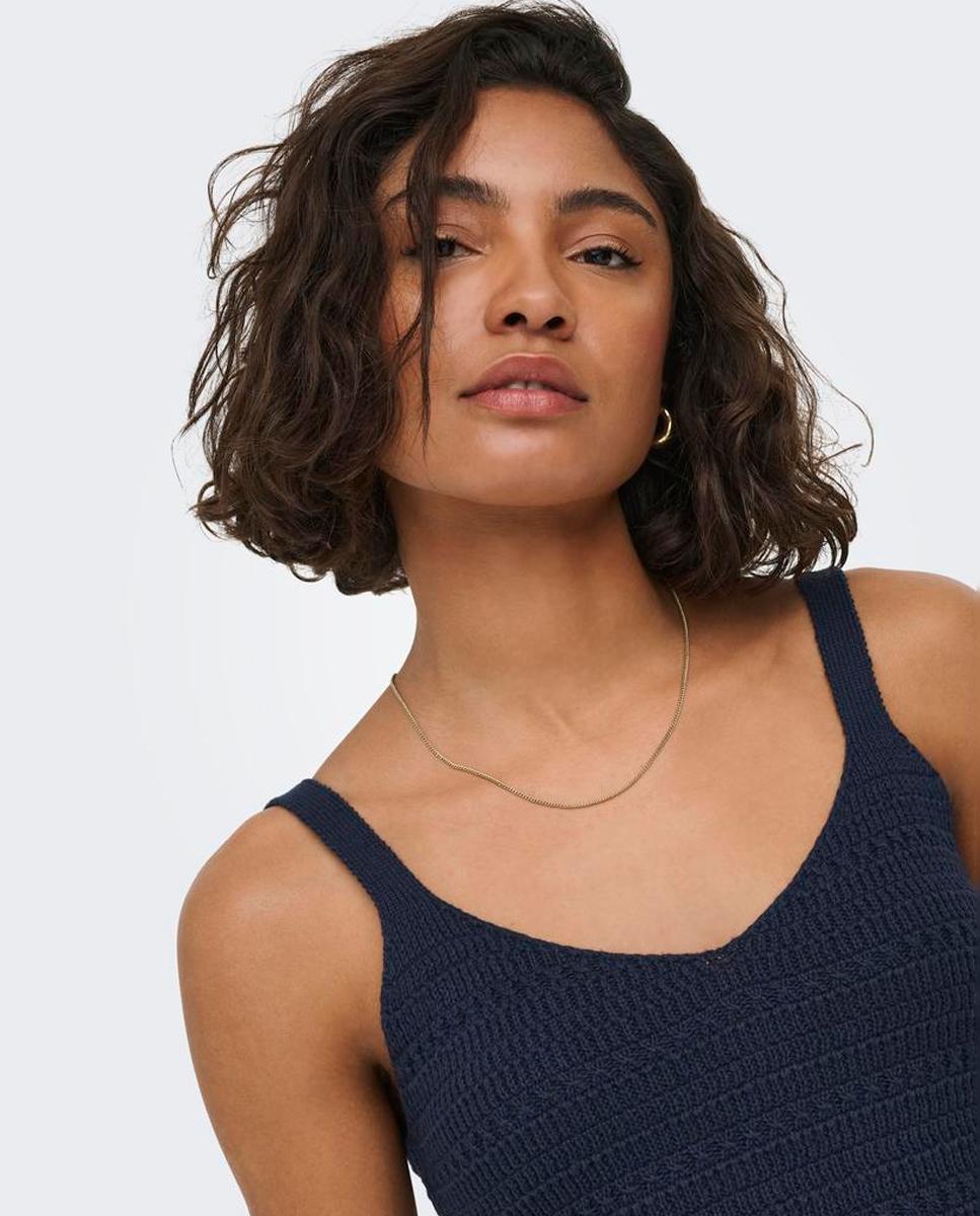 Top de punto de mujer tirantes con cuello pico - jdy - Azul índigo Azul índigo-3