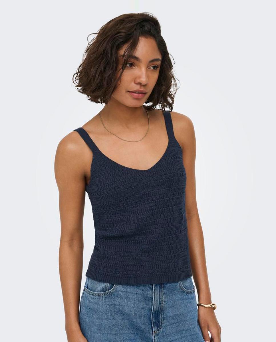 Top de punto de mujer tirantes con cuello pico - jdy - Azul índigo Azul índigo-4