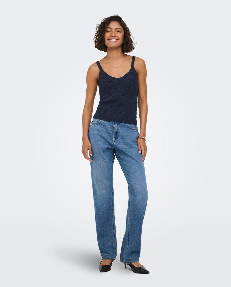 Top de punto de mujer tirantes con cuello pico - jdy - Azul índigo Azul índigo-7