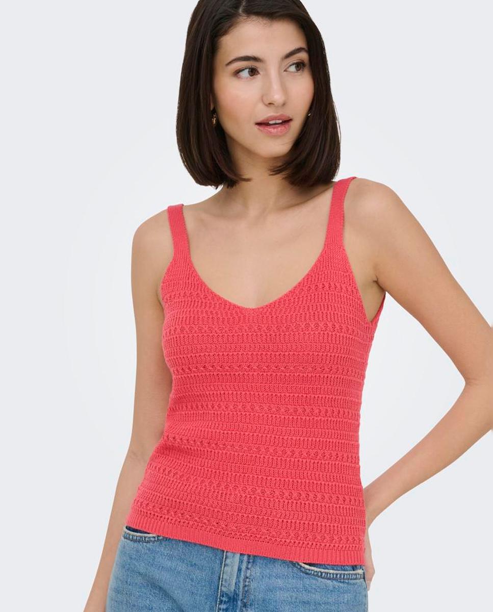 Top de punto de mujer tirantes con cuello pico - jdy - Rosa Rosa-3