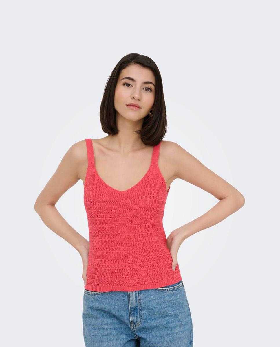 Top de punto de mujer tirantes con cuello pico - jdy - Rosa Rosa-4