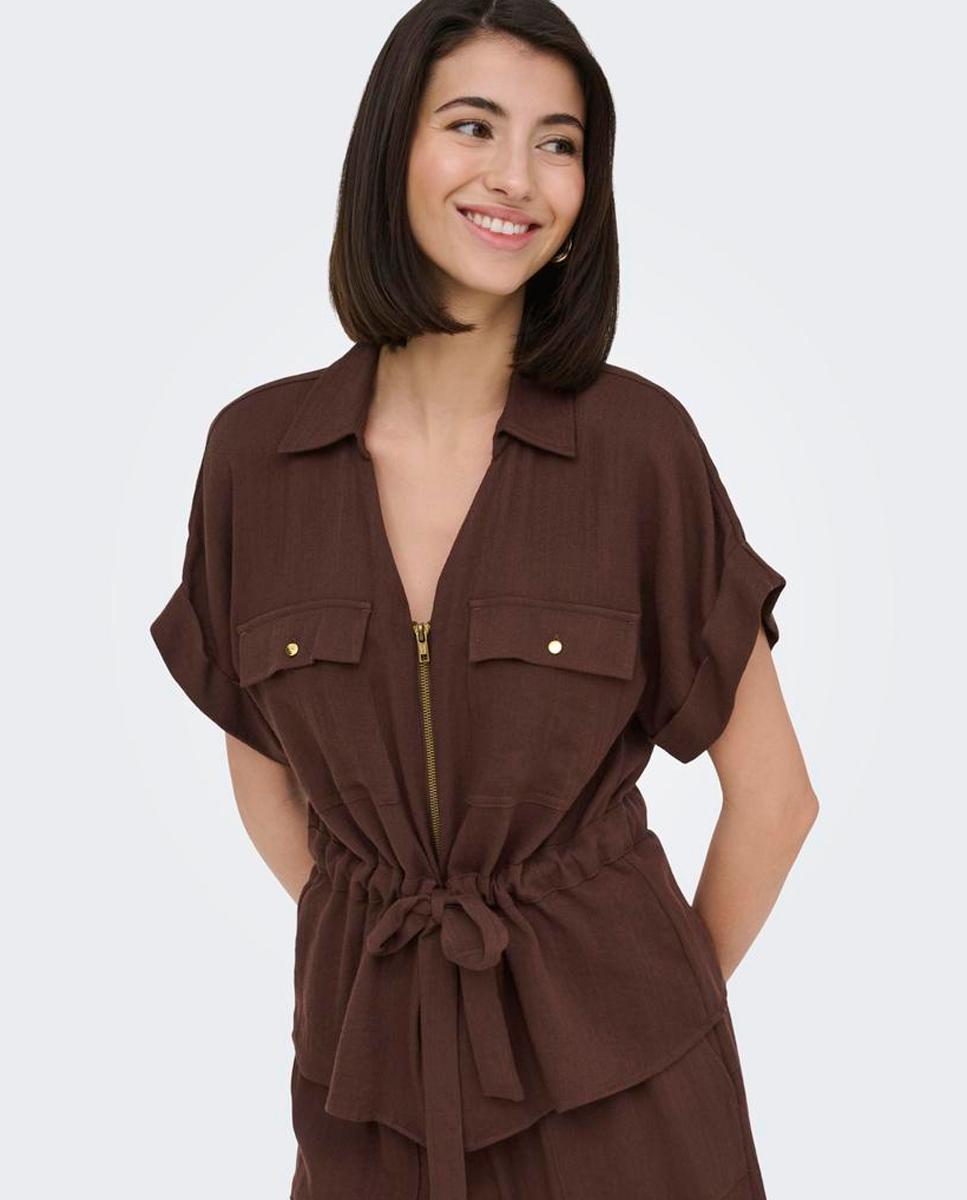 Sobrecamisa de mujer de manga corta con cremallera - jdy - Marrón oscuro Marrón oscuro-3
