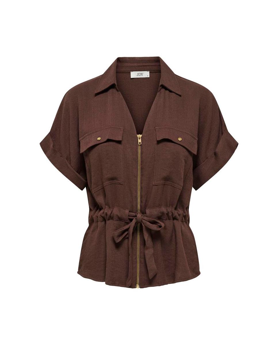 Sobrecamisa de mujer de manga corta con cremallera - jdy - Marrón oscuro Marrón oscuro-5