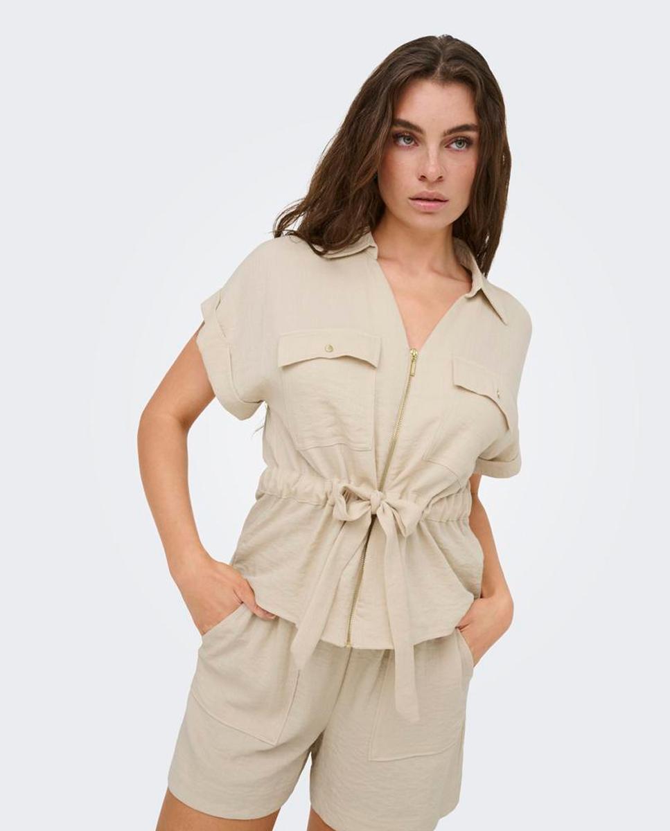 Sobrecamisa de Manga Curta com Fecho de Correr Lã-4