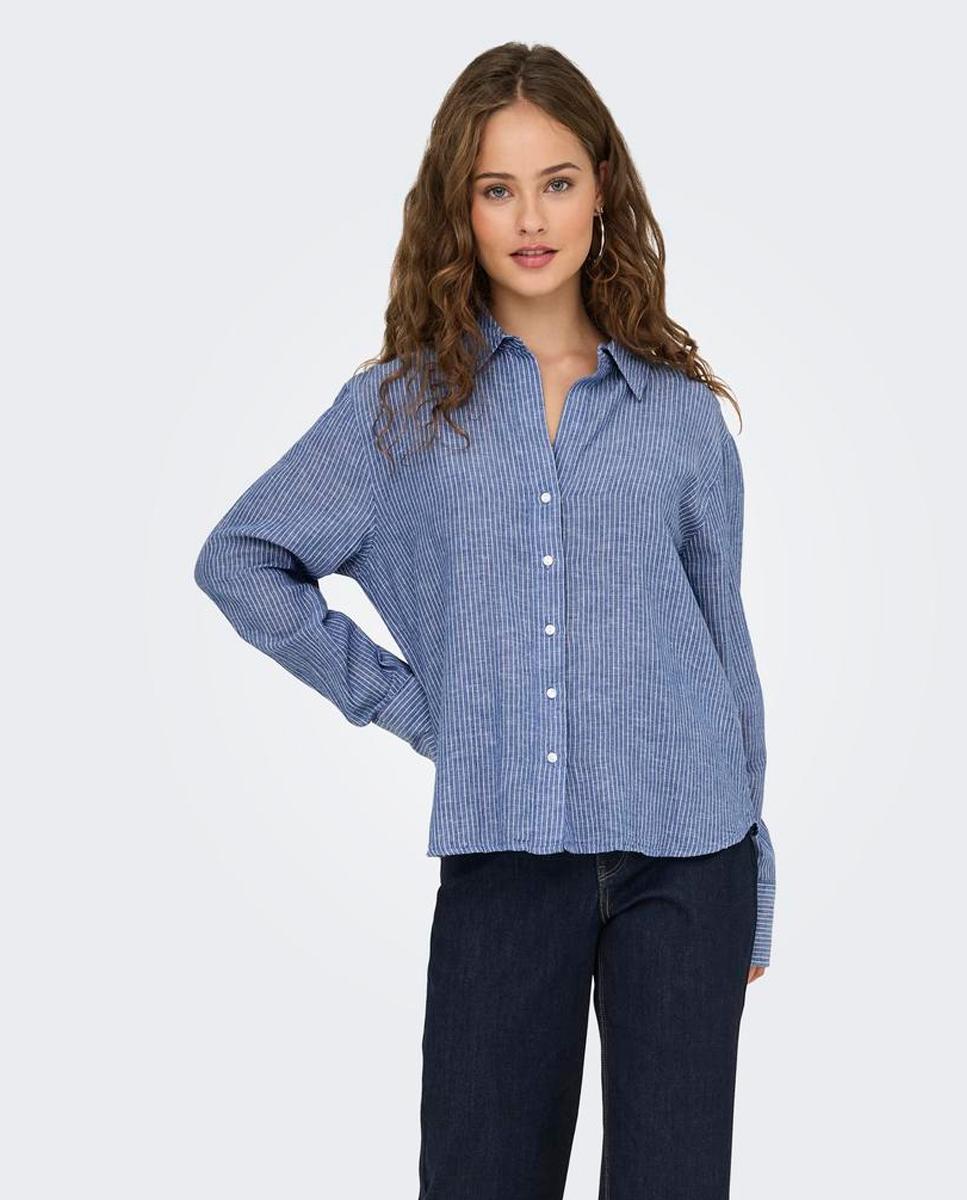 jdy - Camisa de mujer de lino manga larga.