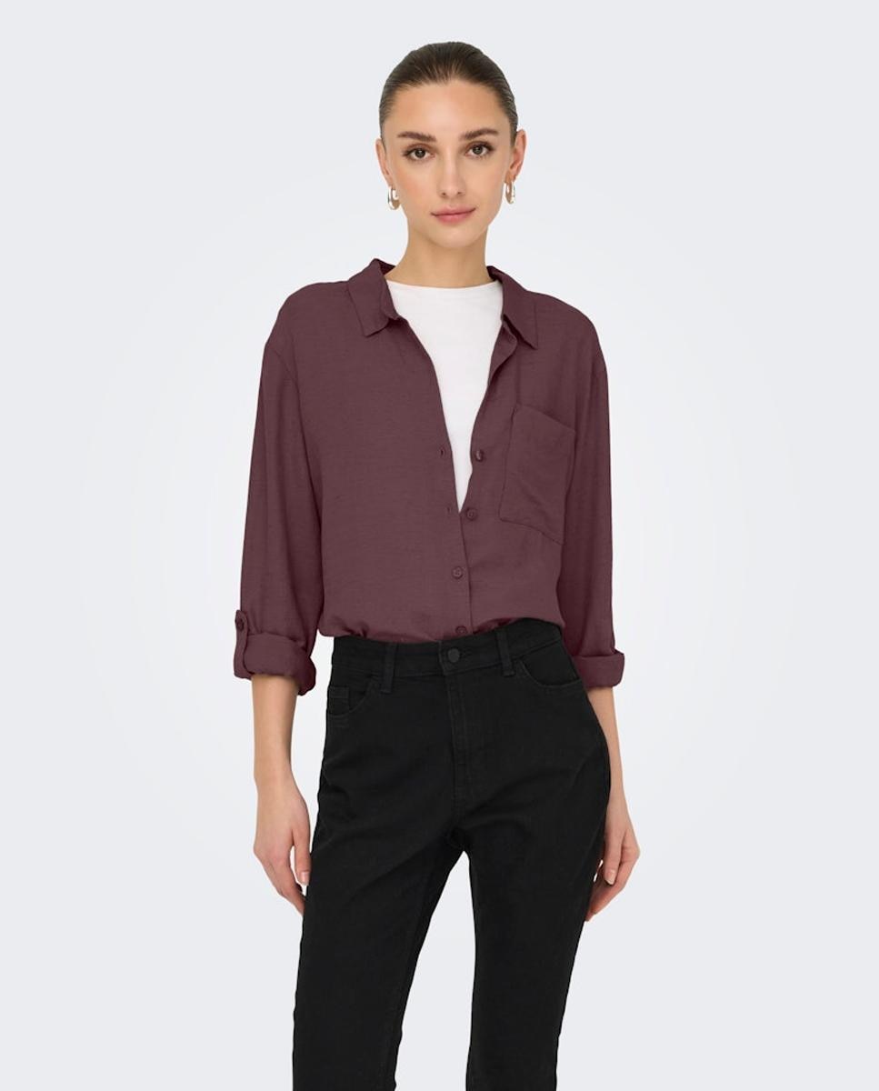 Camisa de Linho com Manga Comprida Roxo-1