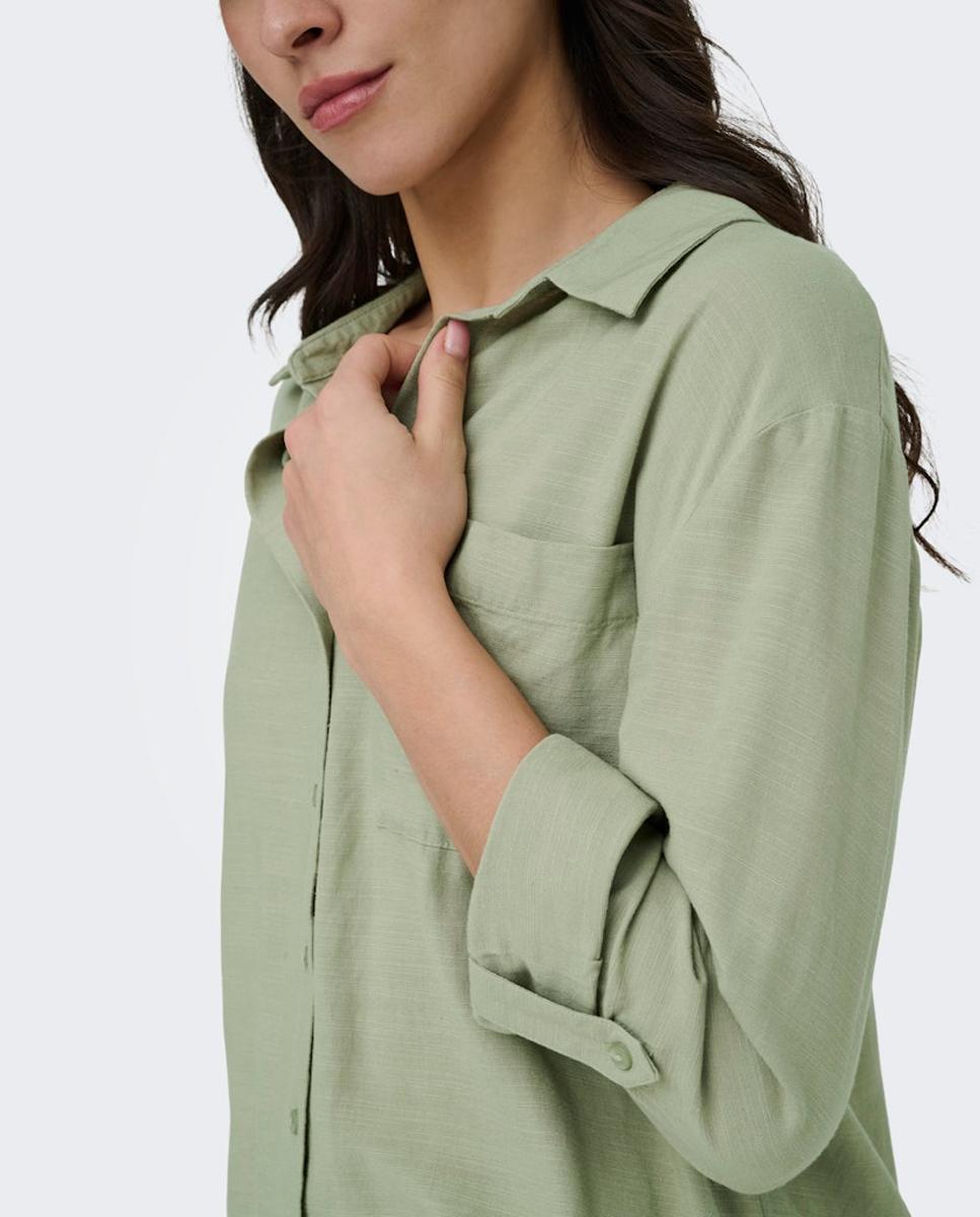 Camisa de Linho com Manga Comprida Verde pardo-2