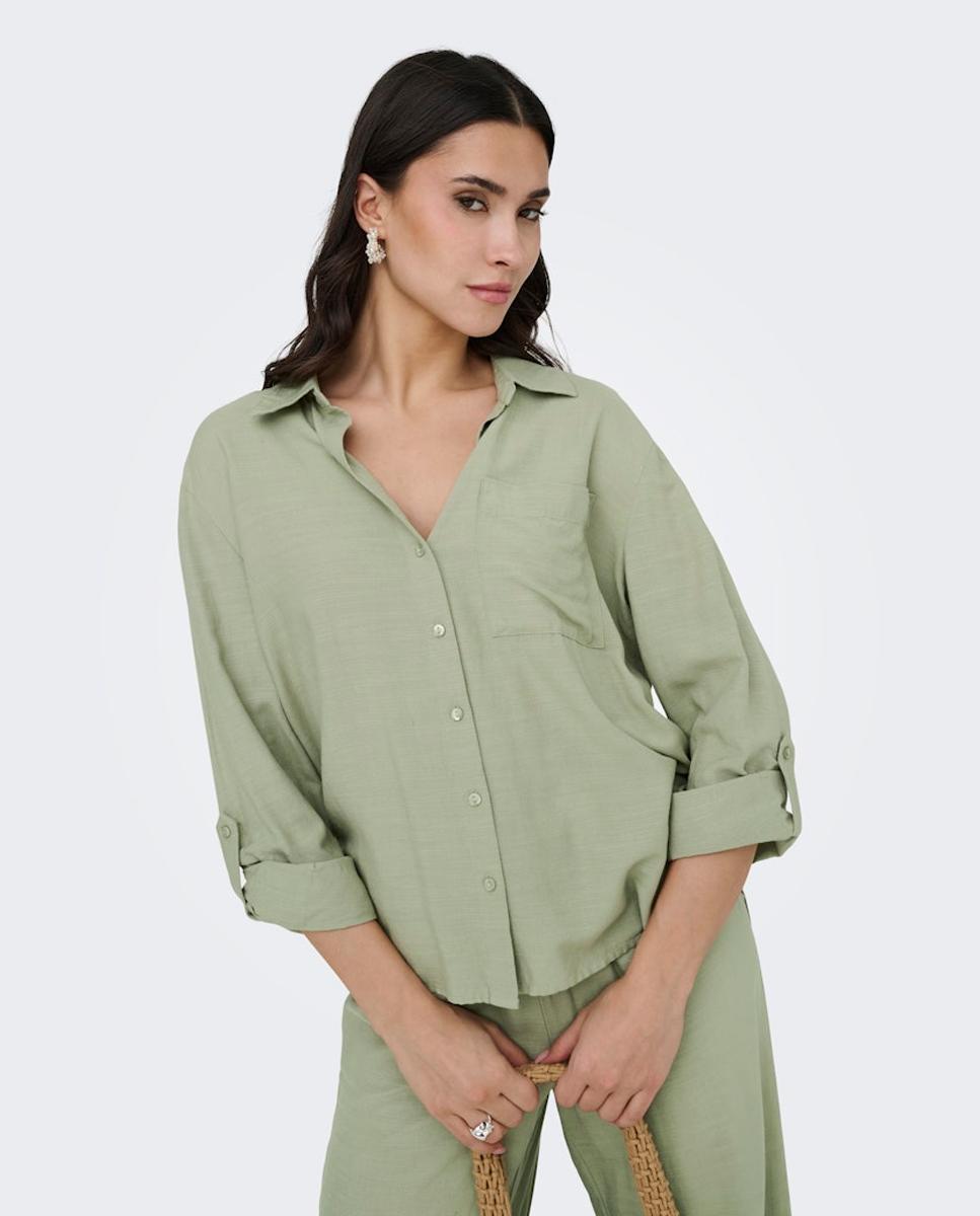 Camisa de Linho com Manga Comprida Verde pardo-4