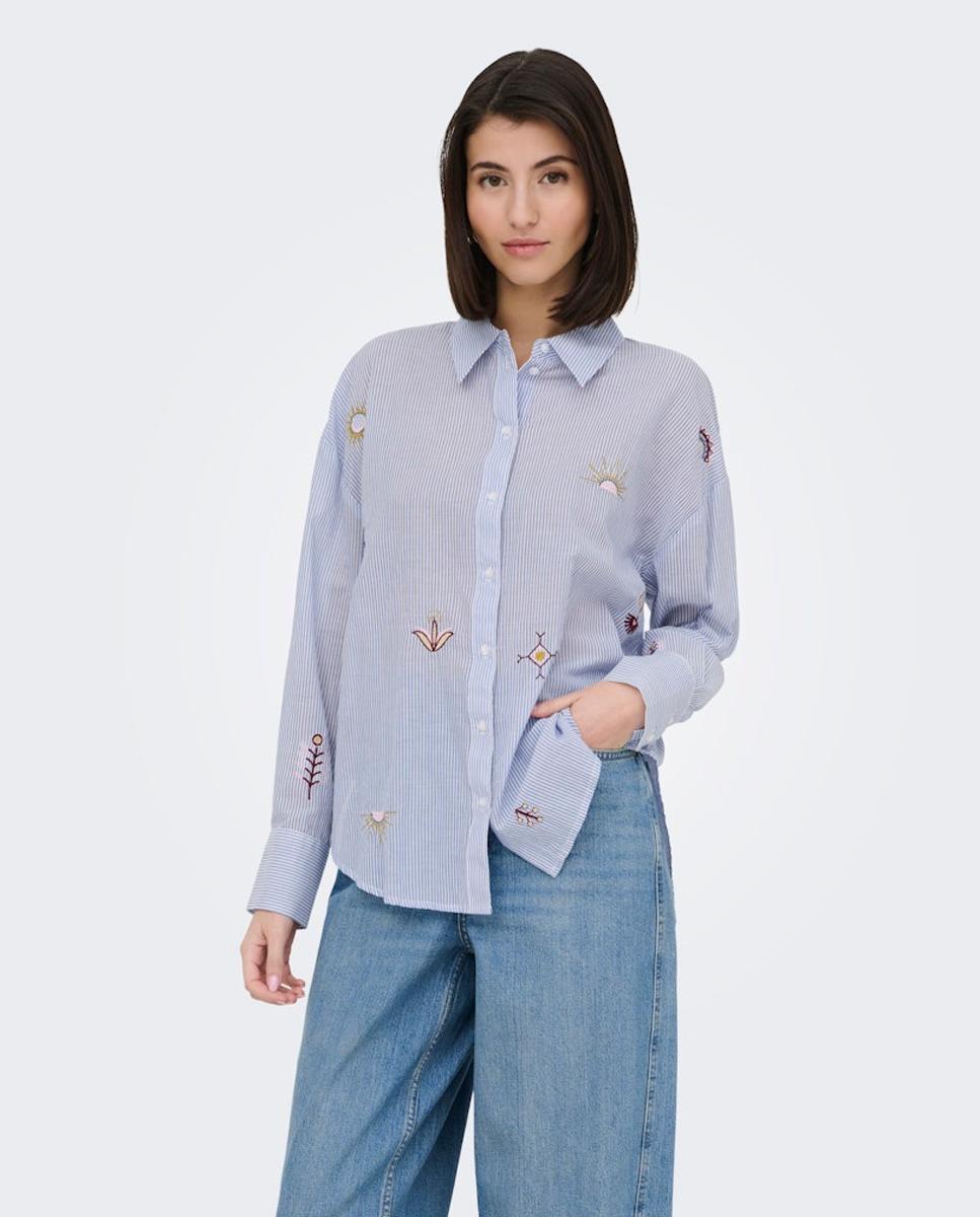 jdy - Camisa de mujer de manga larga con bordado.