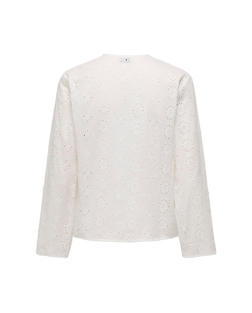 Camisa Perfurada com Manga Comprida Branco-2