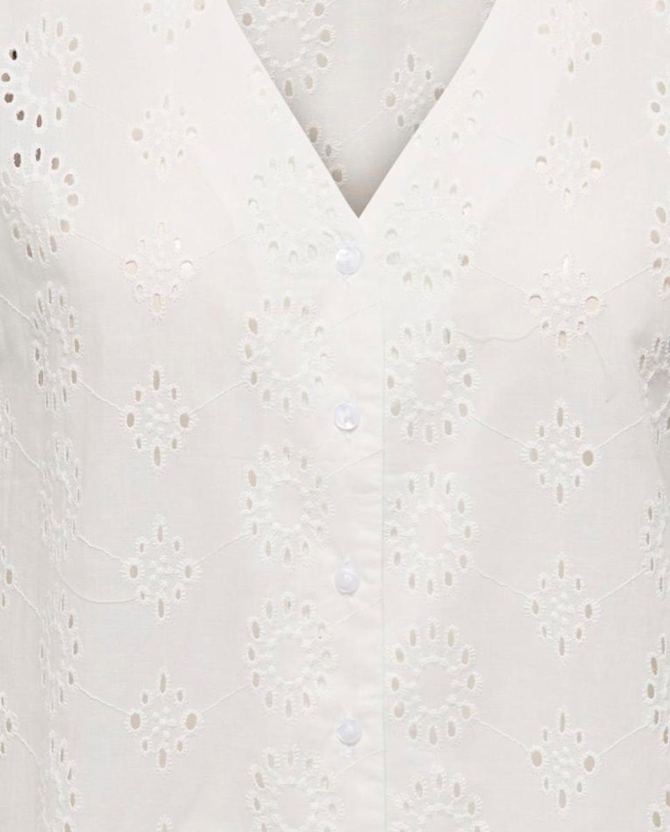Camisa Perfurada com Manga Comprida Branco-3