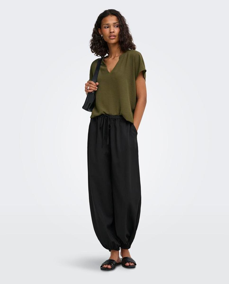 Blusa de mujer lisa de manga corta con cuello mao - jdy - Verde pardo Verde pardo-3