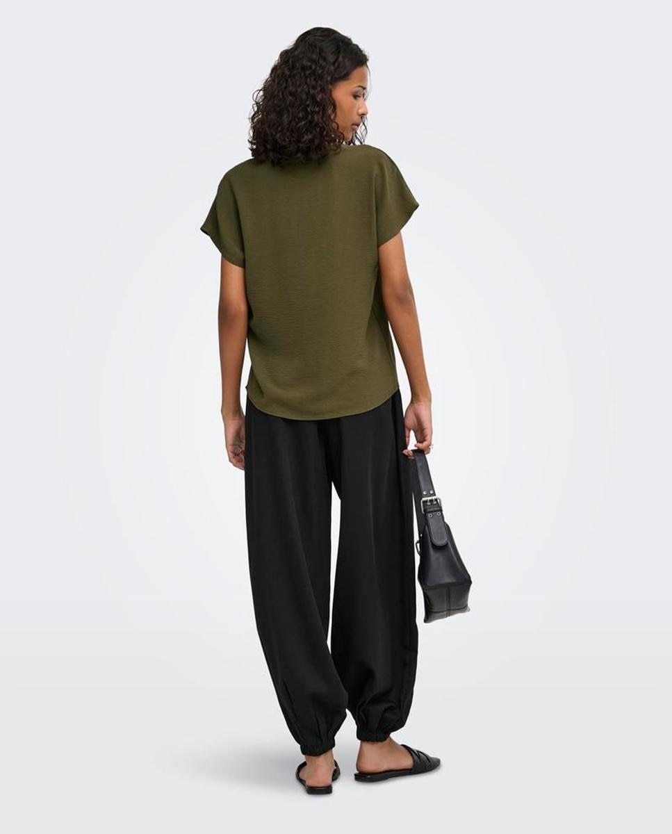 Blusa de mujer lisa de manga corta con cuello mao - jdy - Verde pardo Verde pardo-4