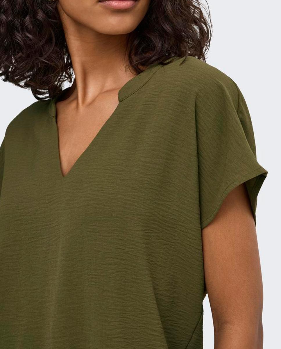 Blusa de mujer lisa de manga corta con cuello mao - jdy - Verde pardo Verde pardo-5