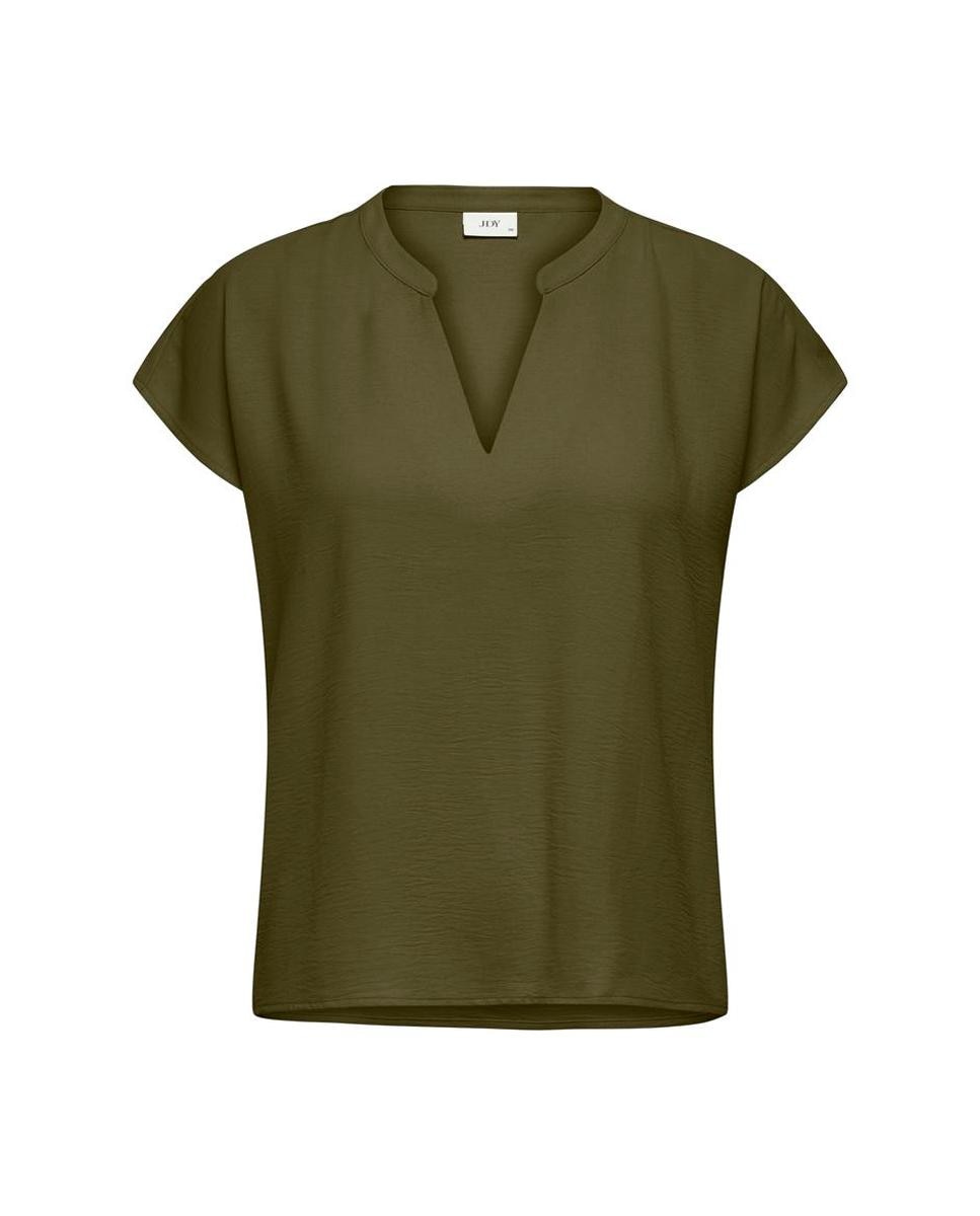 Blusa de mujer lisa de manga corta con cuello mao - jdy - Verde pardo Verde pardo-6