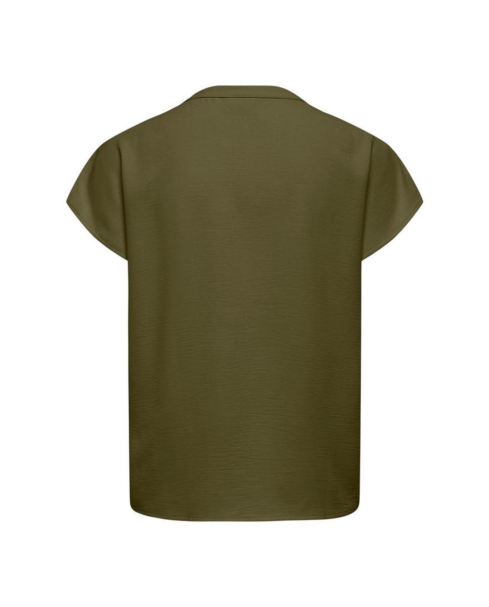 Blusa de mujer lisa de manga corta con cuello mao - jdy - Verde pardo Verde pardo-7