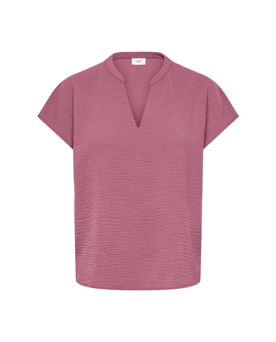 Blusa de mujer lisa de manga corta con cuello mao - jdy - Rosa Rosa-6