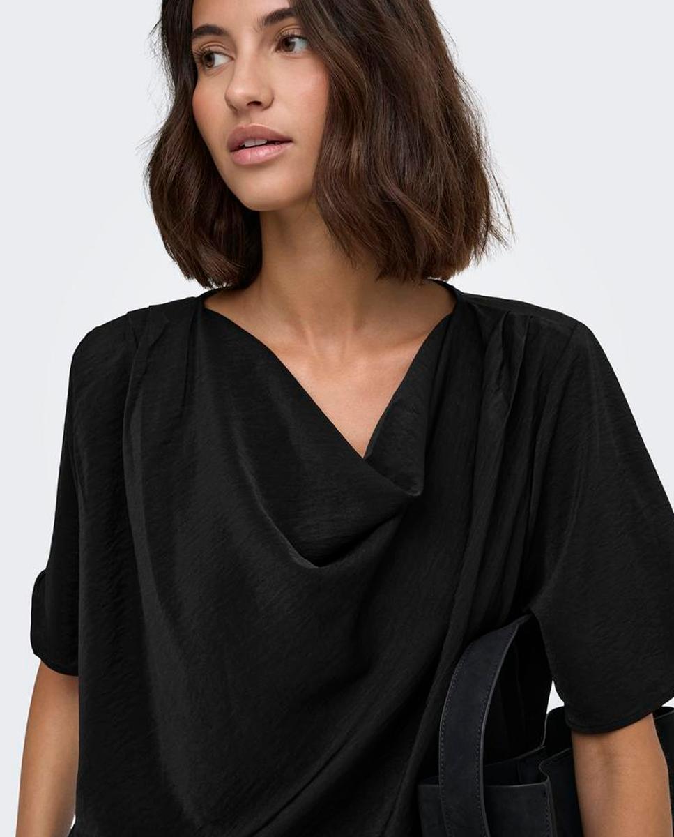 Blusa de mujer con escote en U y manga al codo - jdy - Negro Negro-4