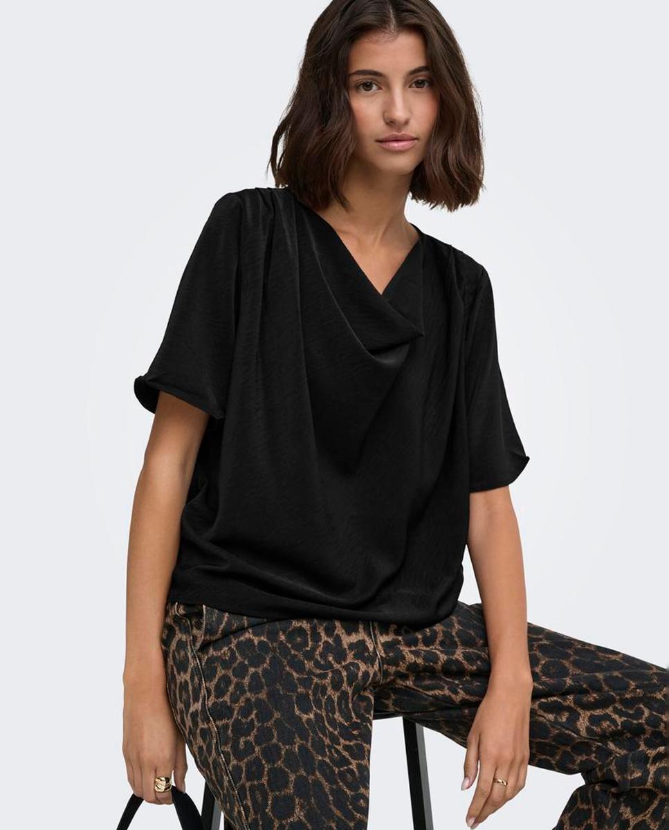Blusa de mujer con escote en U y manga al codo - jdy - Negro Negro-5