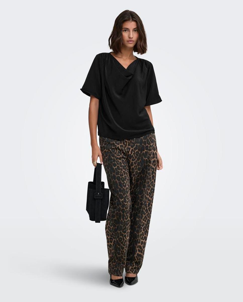 Blusa de mujer con escote en U y manga al codo - jdy - Negro Negro-8