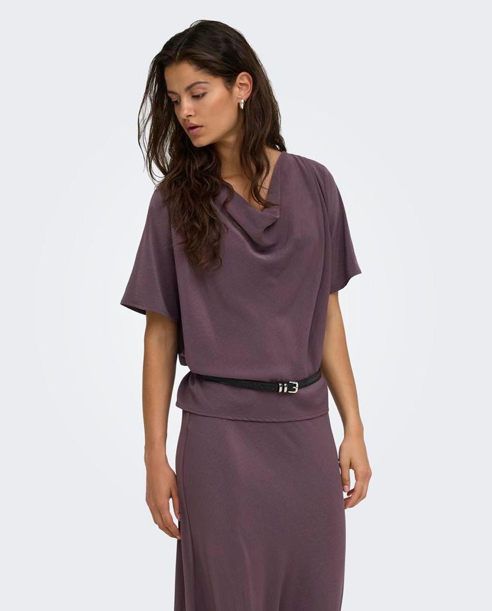 Blusa de mujer con escote en U y manga al codo - jdy - Rojo Granate Rojo Granate-1