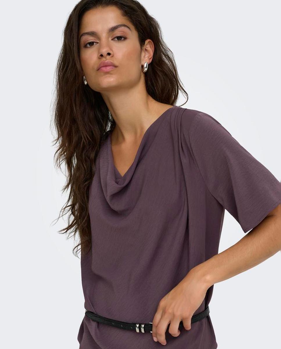 Blusa de mujer con escote en U y manga al codo - jdy - Rojo Granate Rojo Granate-3