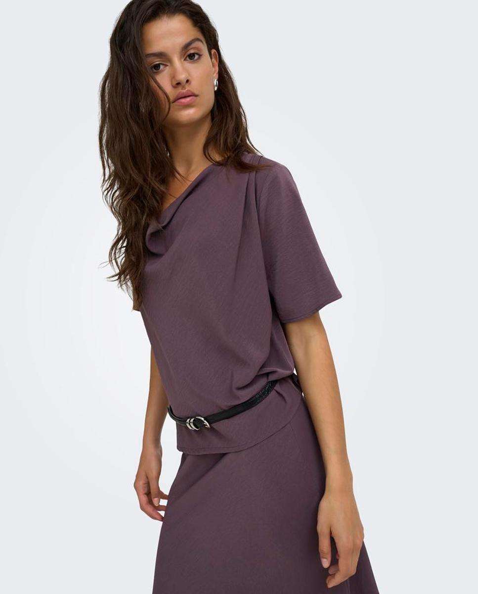 Blusa de mujer con escote en U y manga al codo - jdy - Rojo Granate Rojo Granate-4
