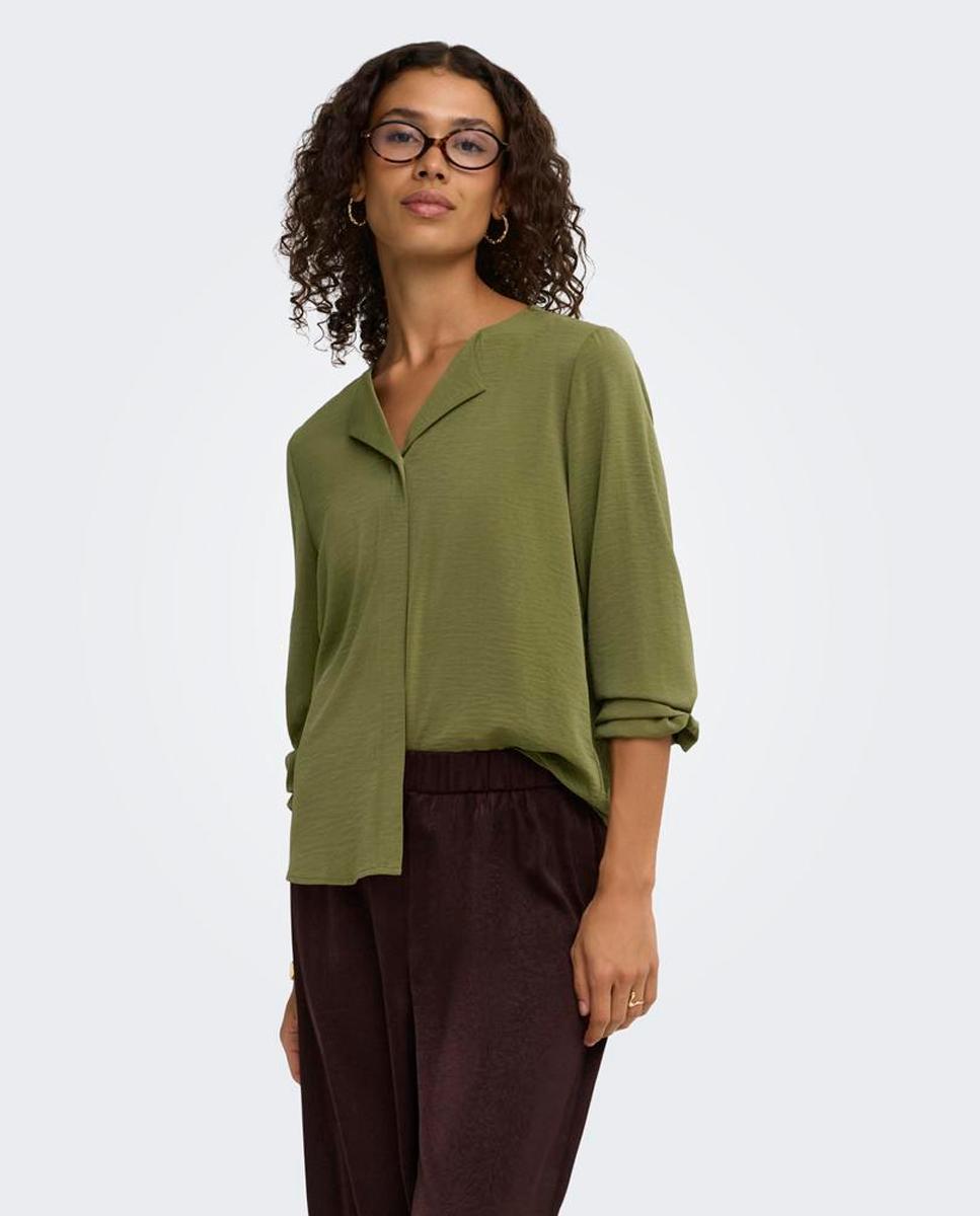 Imagen 0 de Blusa de mujer de manga larga con cuello abierto Verde pardo