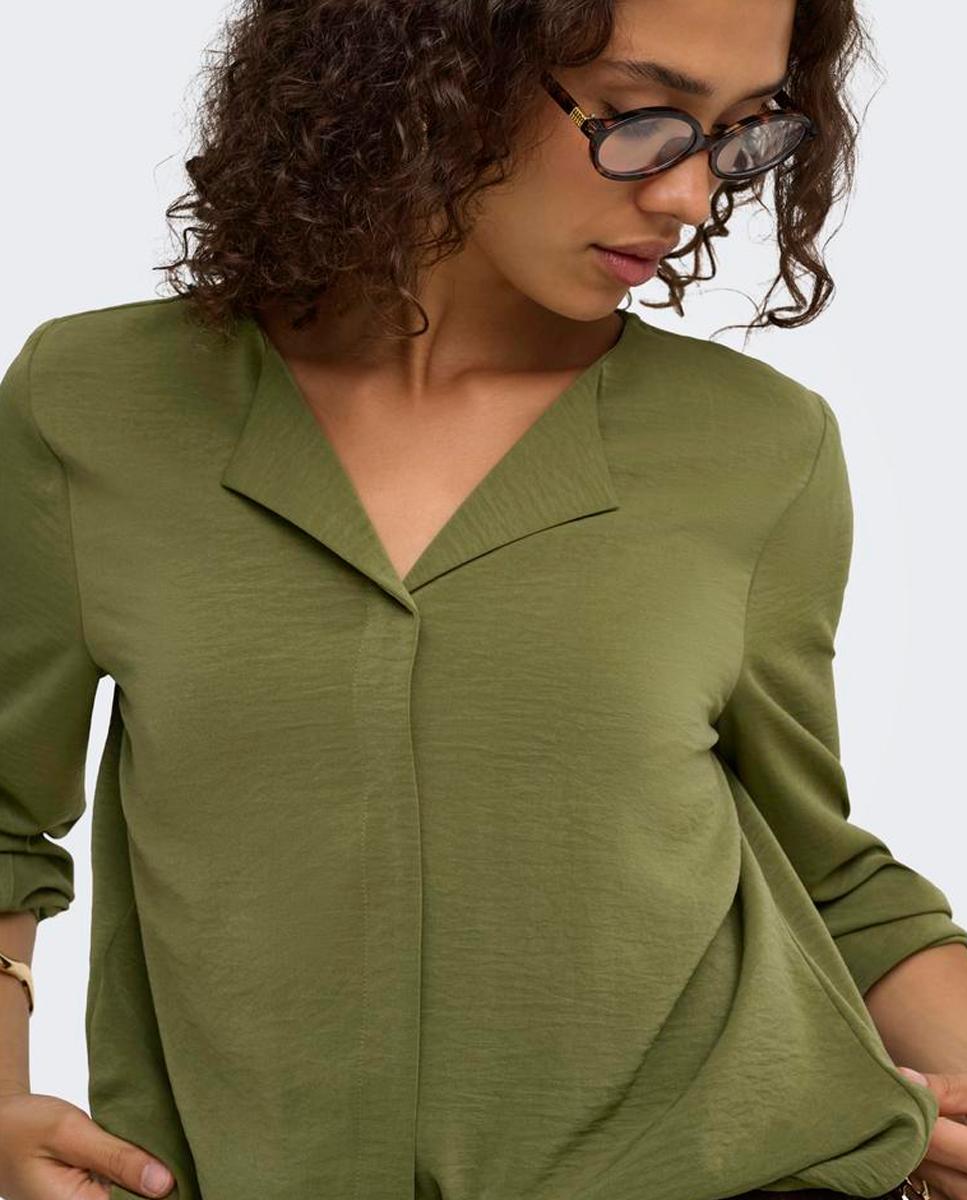 Blusa de mujer de manga larga con cuello abierto - jdy - Verde pardo Verde pardo-3