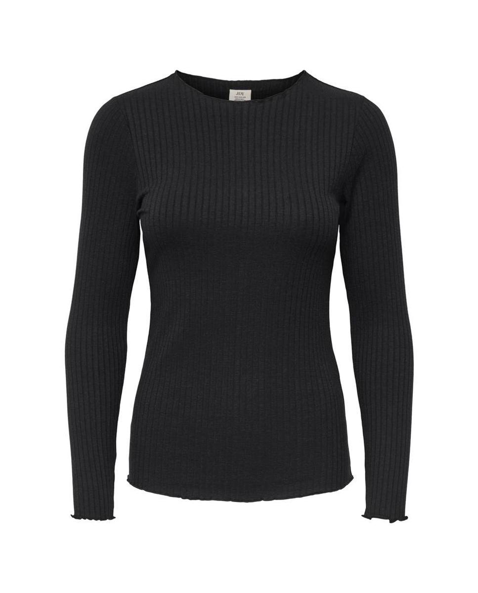 Top de Manga Comprida com Decote Redondo Preto-5
