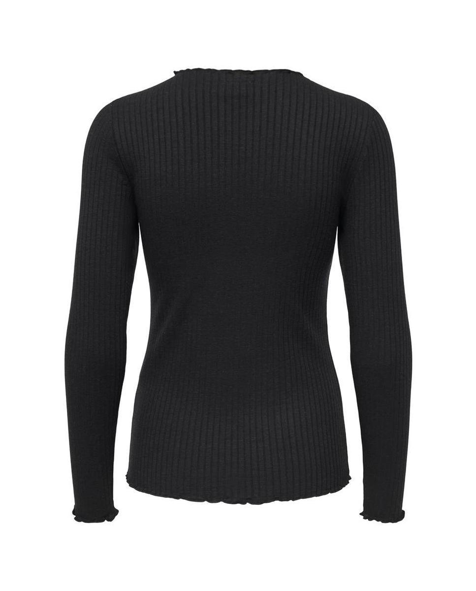 Top de Manga Comprida com Decote Redondo Preto-6
