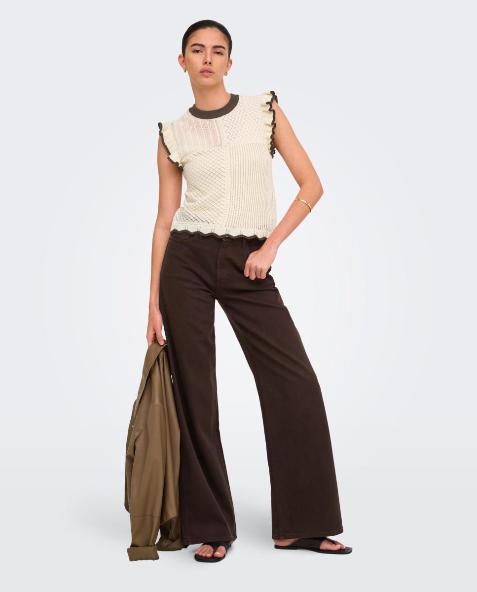 Top de mujer de punto volante - jdy - Beige Beige-3