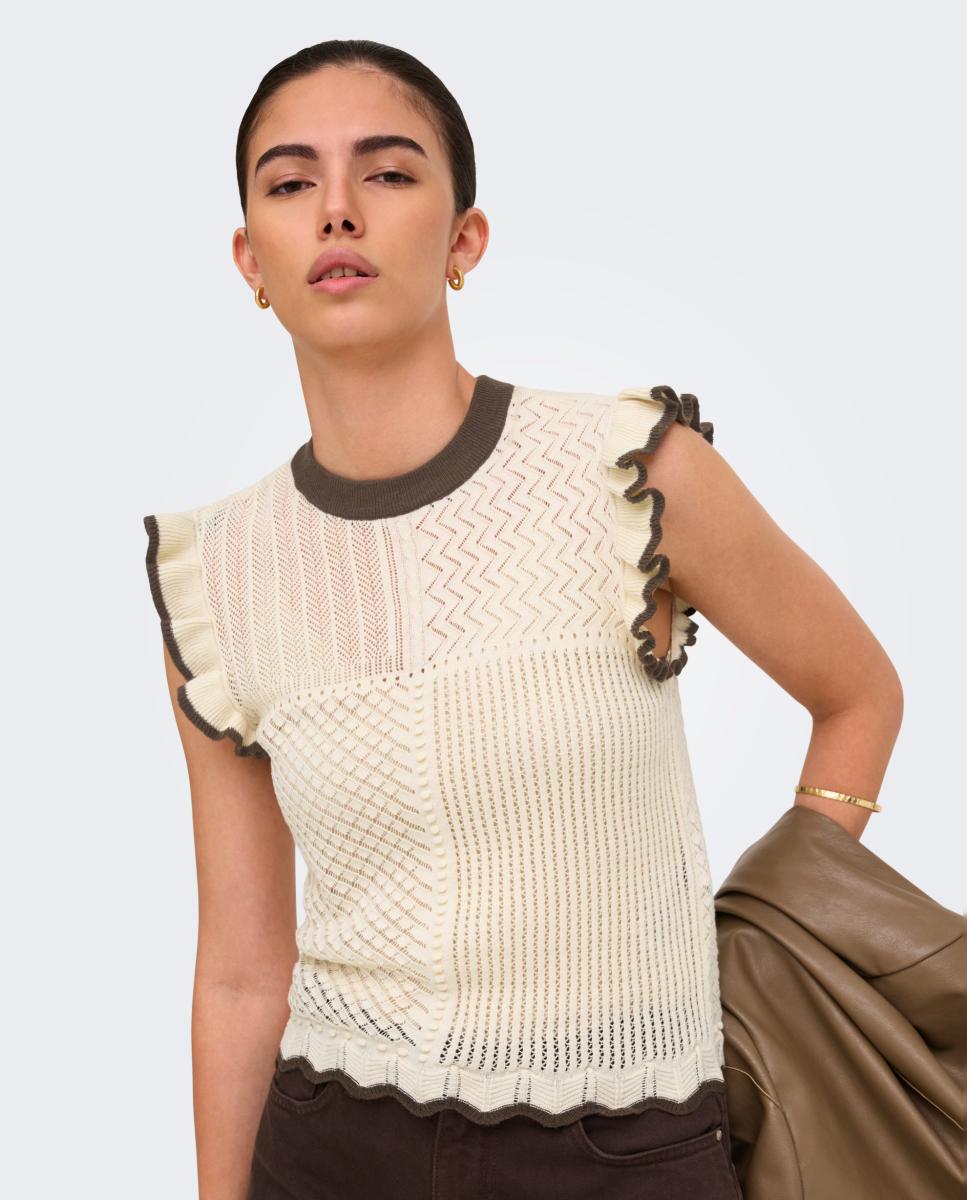 Top de mujer de punto volante - jdy - Beige Beige-4