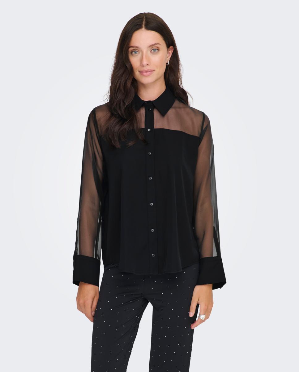 Imagen 0 de Camisa de mujer con cuello camisero y manga larga Negro