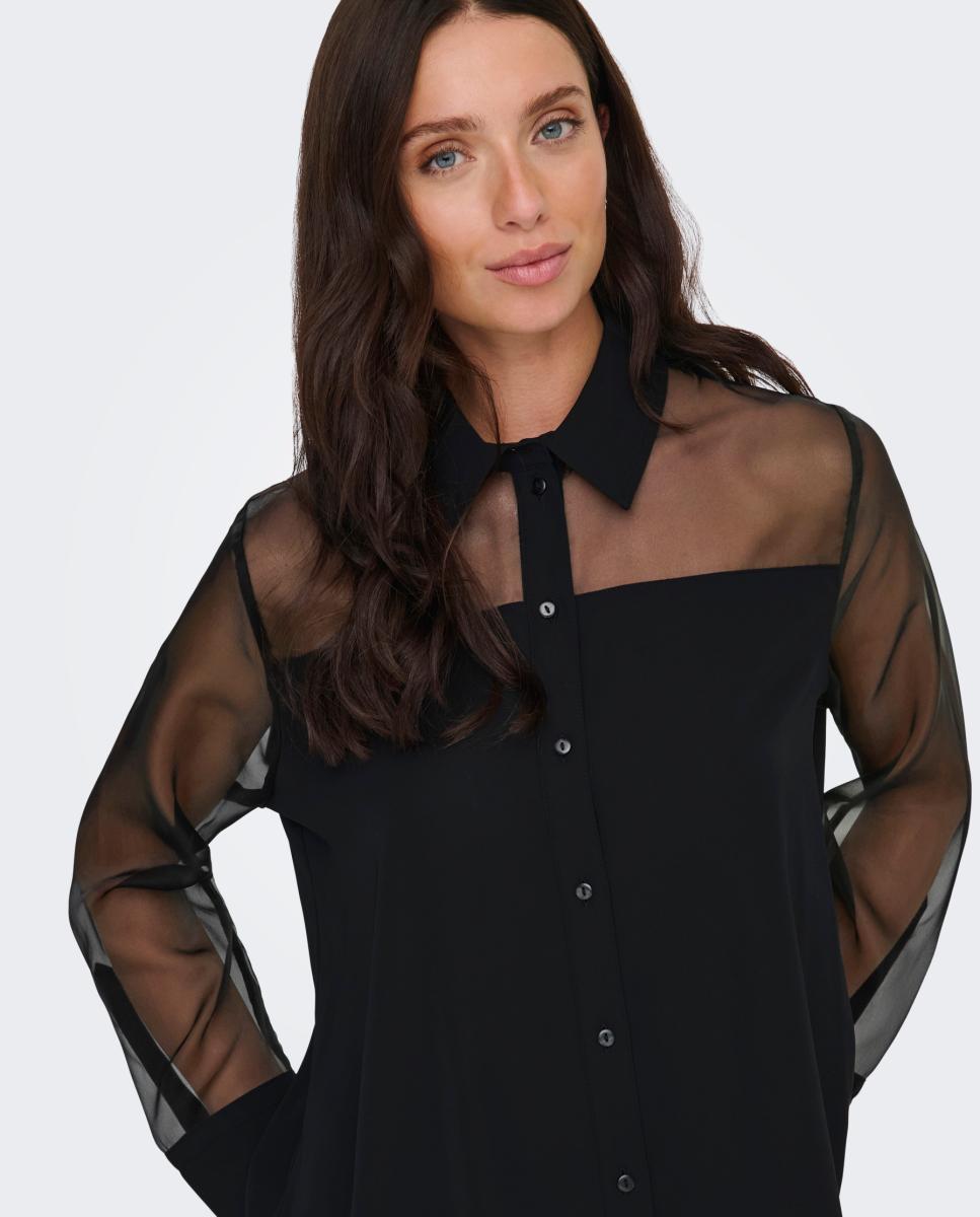 Camisa de mujer con cuello camisero y manga larga - jdy - Negro Negro-3