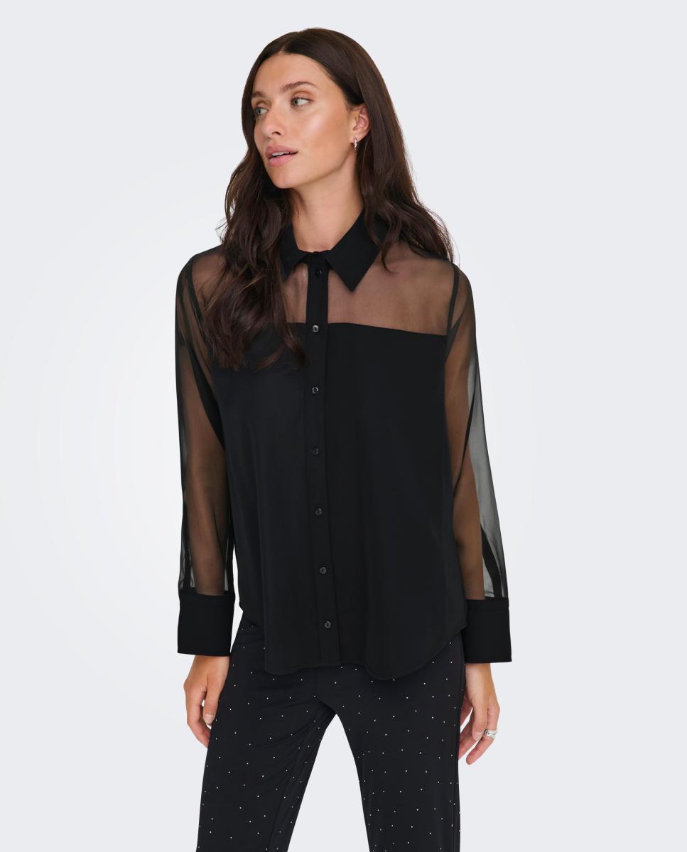 Camisa de mujer con cuello camisero y manga larga - jdy - Negro Negro-4