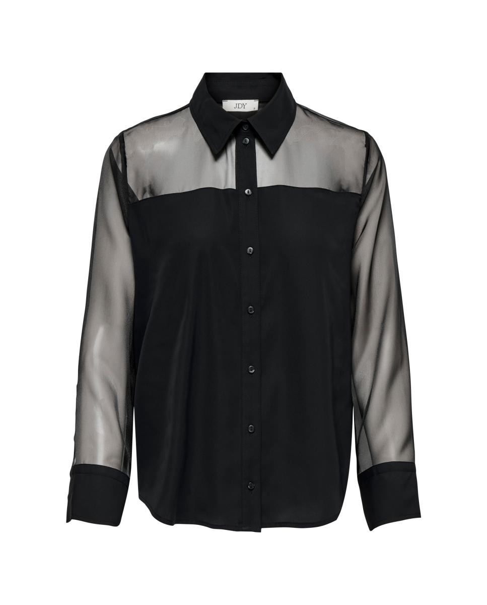 Camisa de mujer con cuello camisero y manga larga - jdy - Negro Negro-5