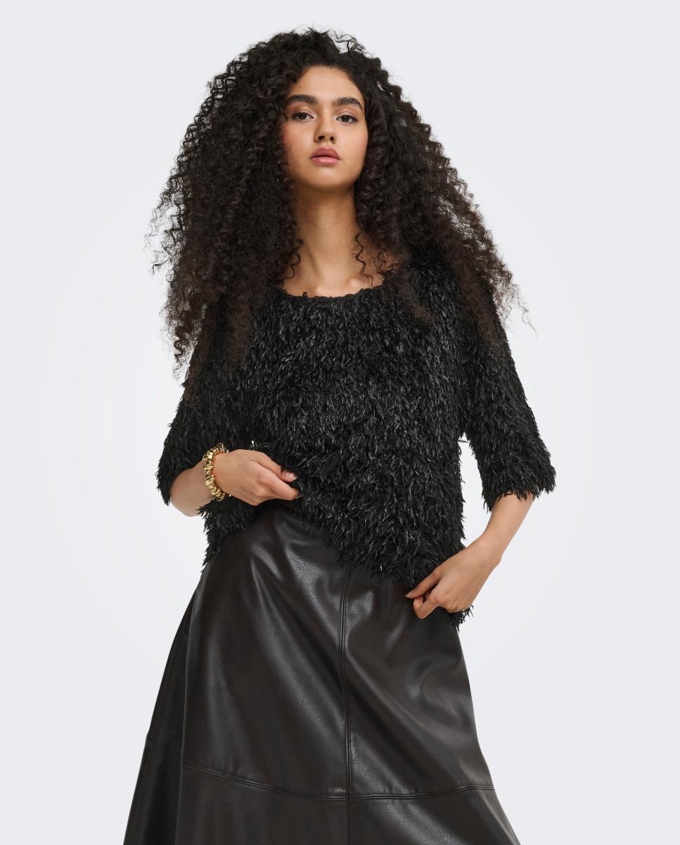 Imagen 0 de Top de mujer con cuello redondo y manga francesa Negro