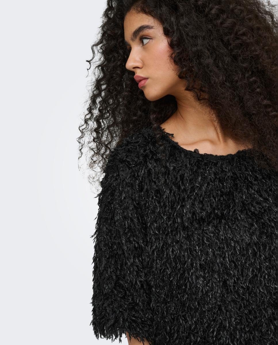 Top de mujer con cuello redondo y manga francesa - jdy - Negro Negro-3