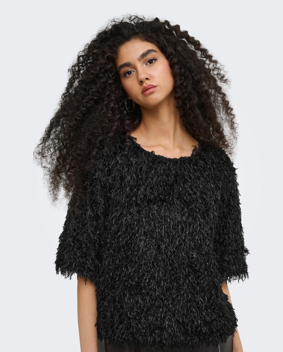 Top de mujer con cuello redondo y manga francesa - jdy - Negro Negro-4
