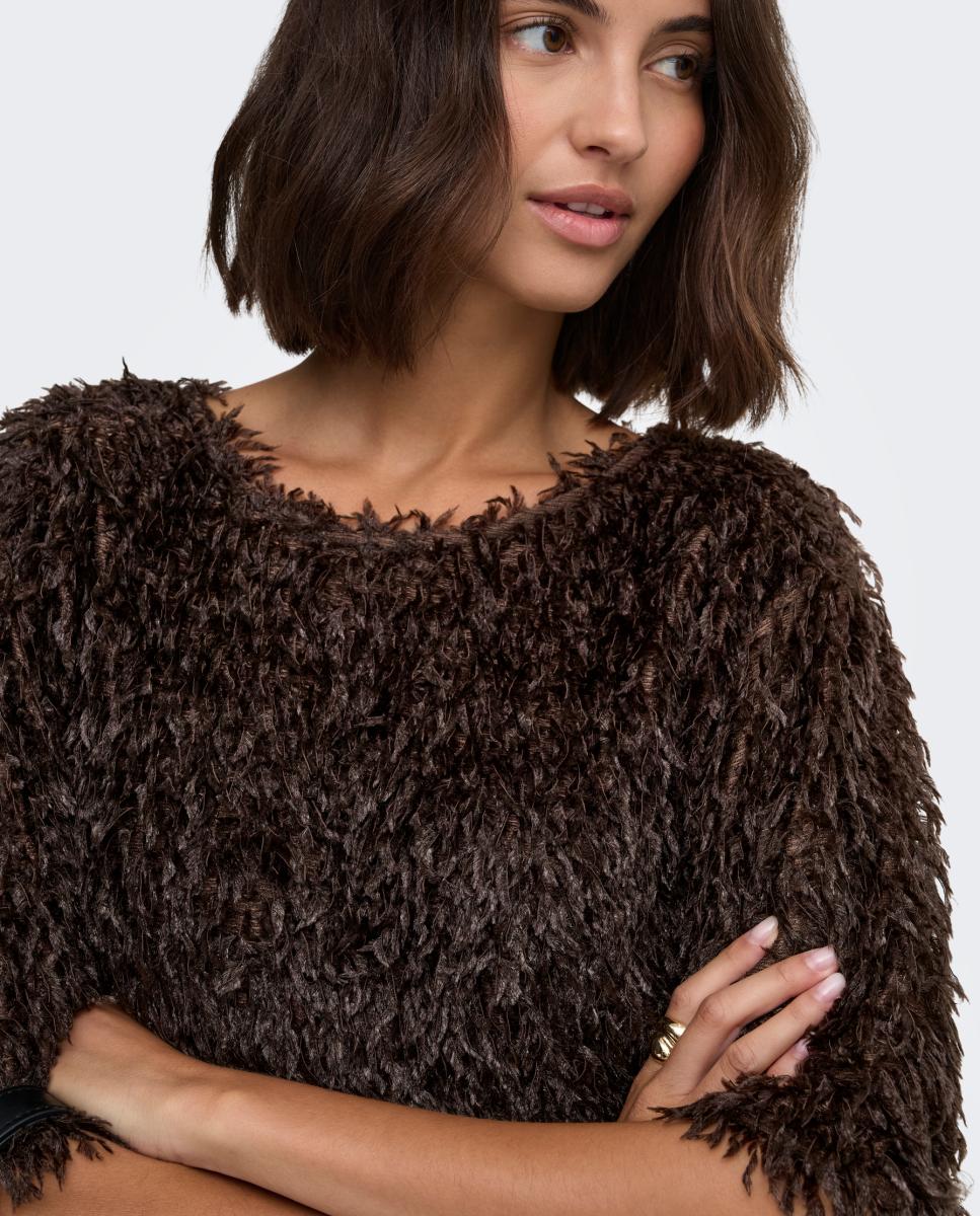 Top de mujer con cuello redondo y manga francesa - jdy - Marrón oscuro Marrón oscuro-3