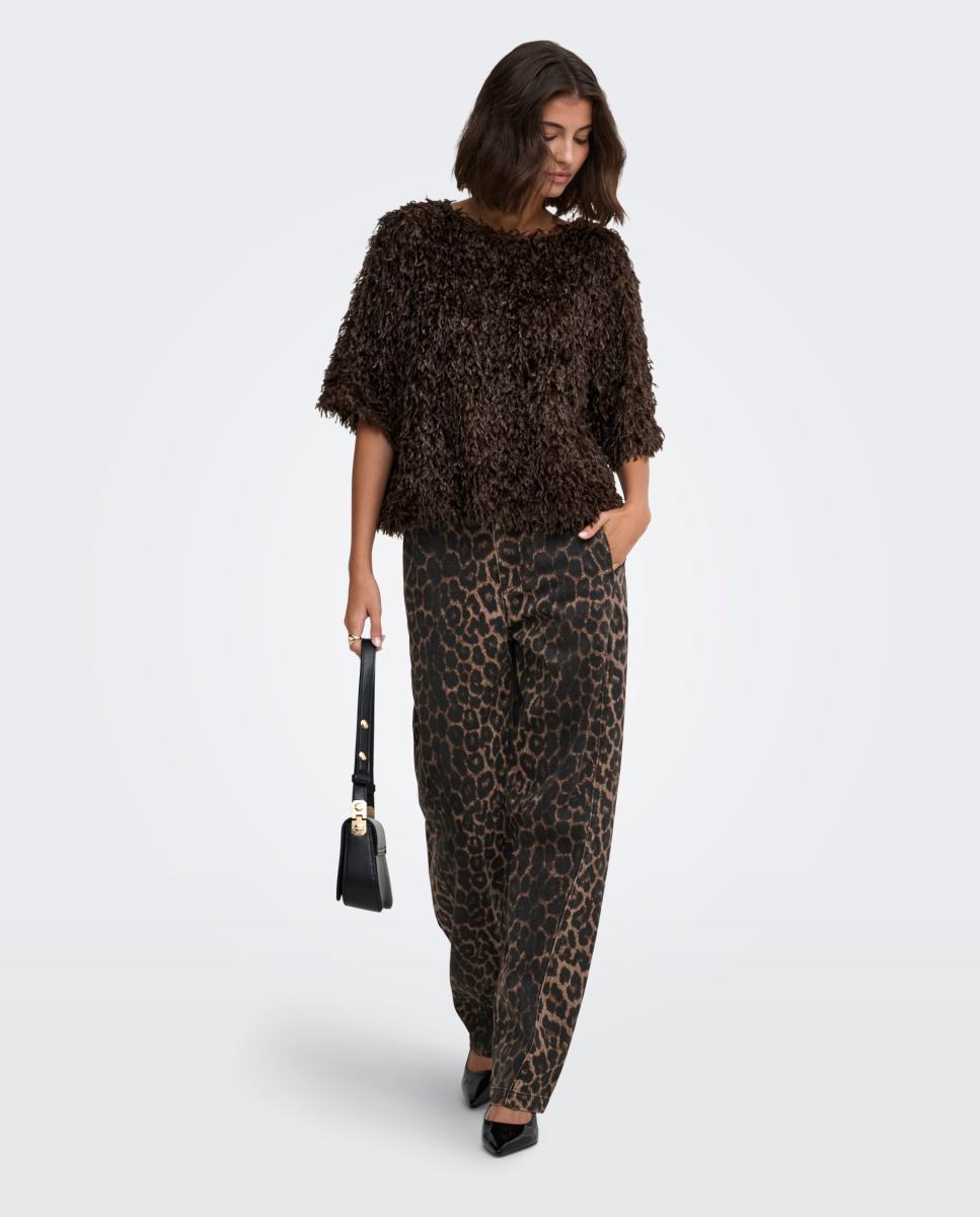 Top de mujer con cuello redondo y manga francesa - jdy - Marrón oscuro Marrón oscuro-7