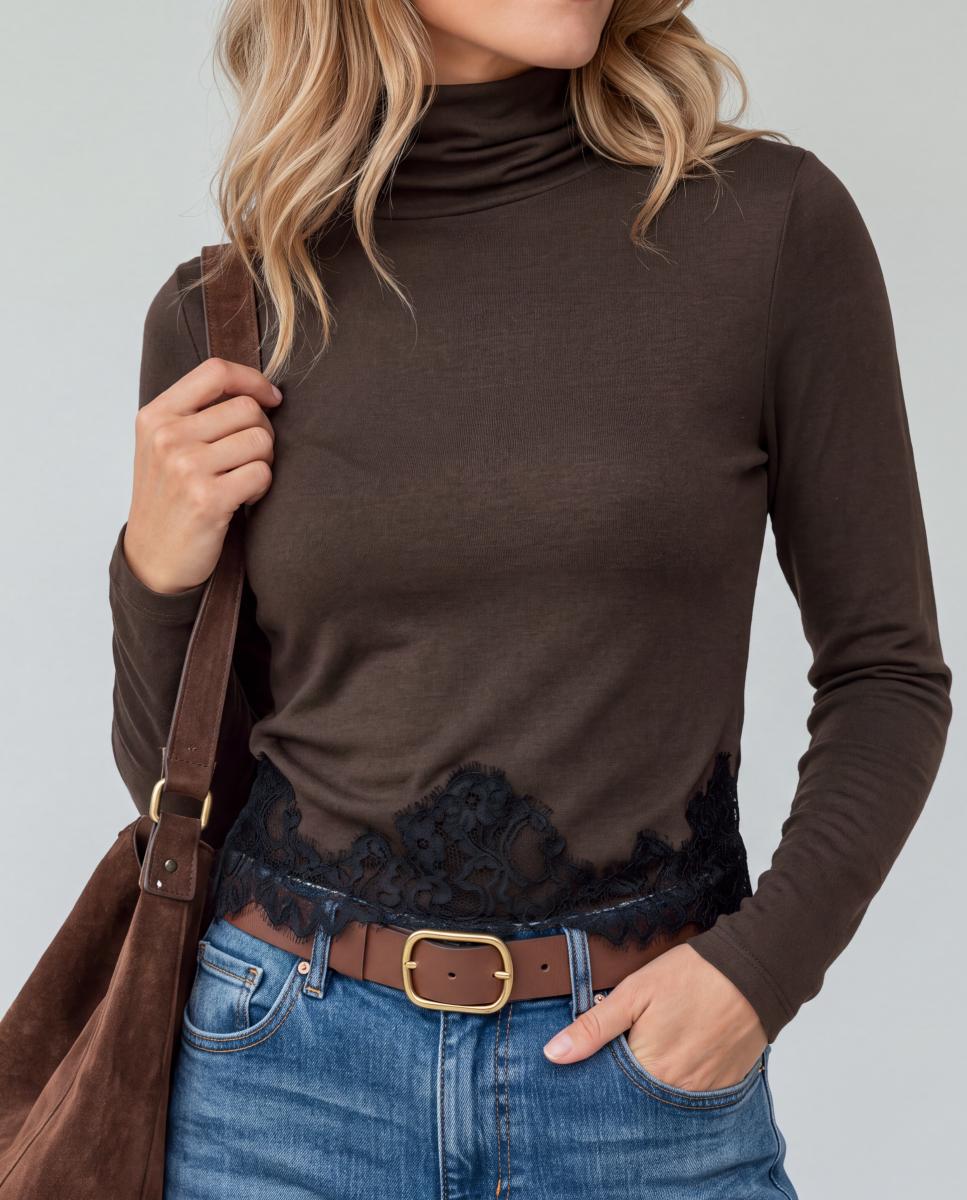 Imagen 1 de Top de mujer con cuello alto y manga larga Verde pardo