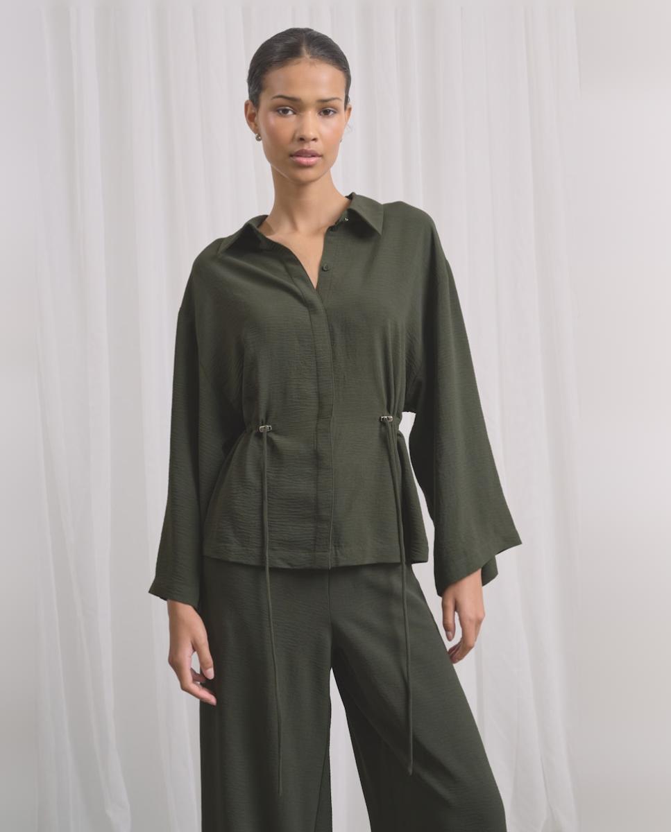 Camisa de mujer de manga francesa con cuello camisero - jdy - Verde pardo Verde pardo-1