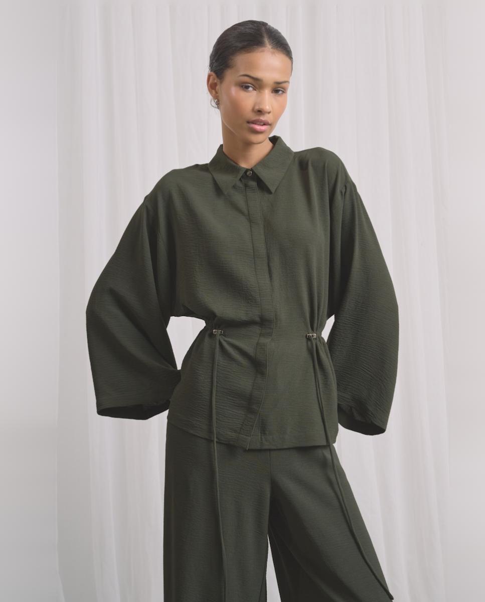 Camisa de mujer de manga francesa con cuello camisero - jdy - Verde pardo Verde pardo-3