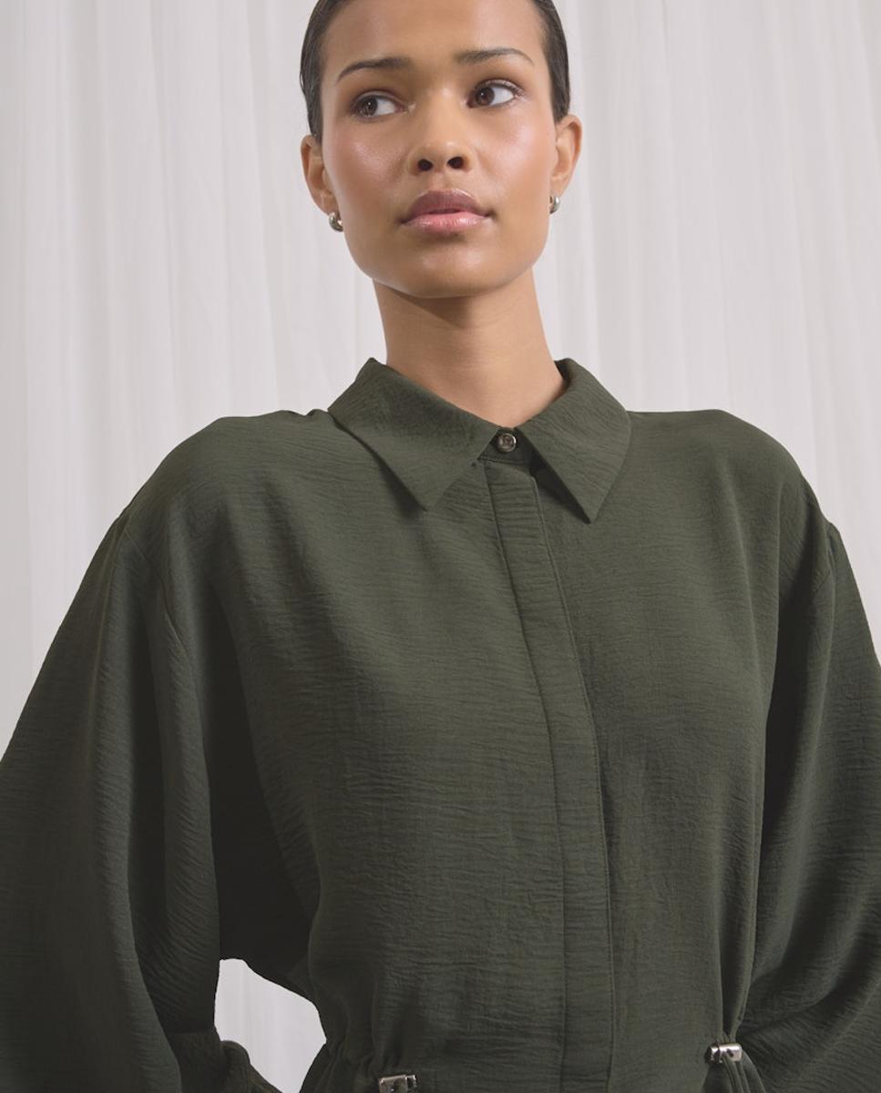 Camisa de mujer de manga francesa con cuello camisero - jdy - Verde pardo Verde pardo-4